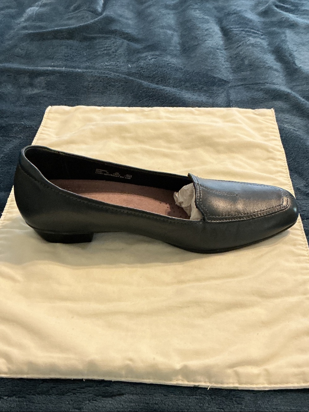 Clarks Black Leather Slip-On Loafer with Low Heel